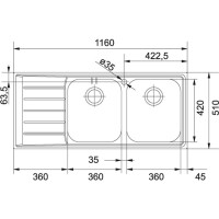 Franke Neptune NET 621 Çelik Evye, 2 Gözlü Sol Damlalıklı, Tezgah Üstü, Mikrodekor - 2