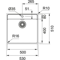 Franke Maris MRX 210-50 Çelik Evye,Tek Gözlü Damlalıksız,Tezgaha Sıfır - 2