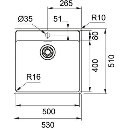 Franke Maris MRX 210-50 Çelik Evye,Tek Gözlü Damlalıksız,Tezgaha Sıfır - 2