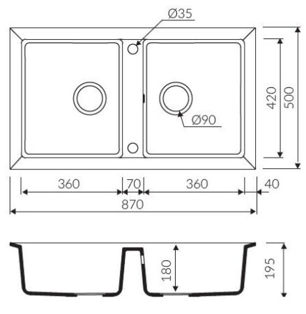 Marmorin CIRE 870 Metalik Siyah P_Z_016_20_0870_75b4d2 Granit Evye 2 Gözlü Damlalıksız - 2