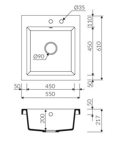 Marmorin NERO 550 Metalik Siyah P_Z_060_10_0550_e252d3 Granit Evye 1 Gözlü Damlalıksız - 2