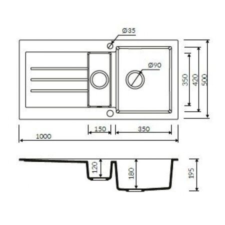 Marmorin TELLUR 1000 Metalik Siyah P_Z_316_51_1000_1ca122 1,5 Gözlü Damlalıklı Granit Evye - 2