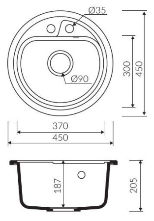 Marmorin VASK 450 Metalik Siyah P_Z_095_80_0450_afd3e2 Granit Evye 1 Gözlü Damlalıksız - 2