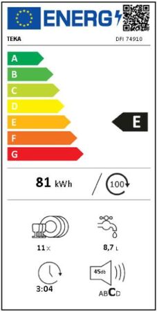 TEKA DFI 74910 TTM 45 cm Siyah Tam Ankastre Bulaşık Makinesi - 14