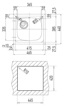 TEKA E50 1B (46.5 X 44) Tezgahüstü Sol Batarya Çıkışı Paslanmaz Çelik Eviye - 2