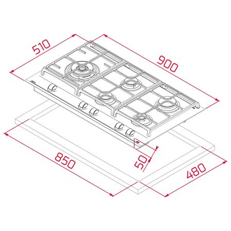 TEKA GZC 95320 XBC 90 cm Kristal Cam Siyah Ankastre Gazlı Ocak - 10