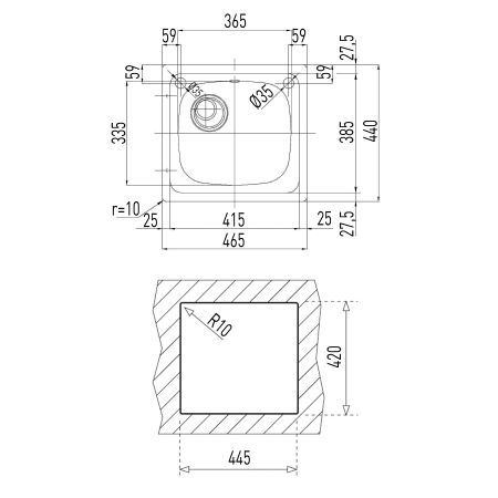 TEKA E50 1B (46.5 X 44) Tezgahüstü Sağ Batarya Çıkışı Paslanmaz Çelik Eviye - 2